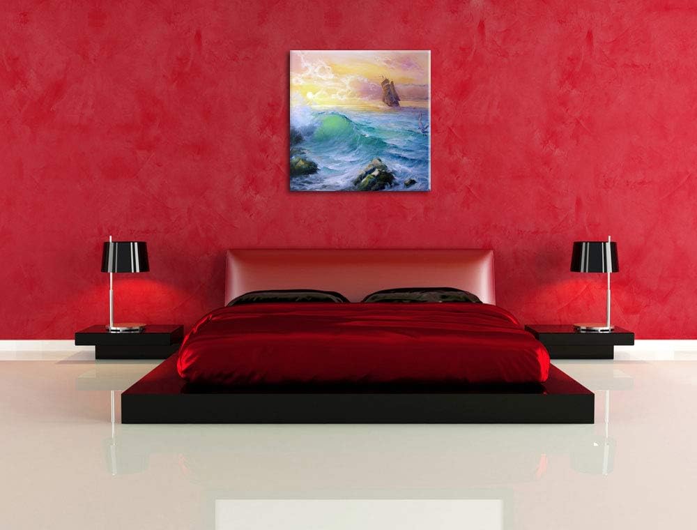 Sturm überm Meer Kunst, Format: 70x70 auf Leinwand, XXL riesige Bilder fertig gerahmt mit Keilrahmen