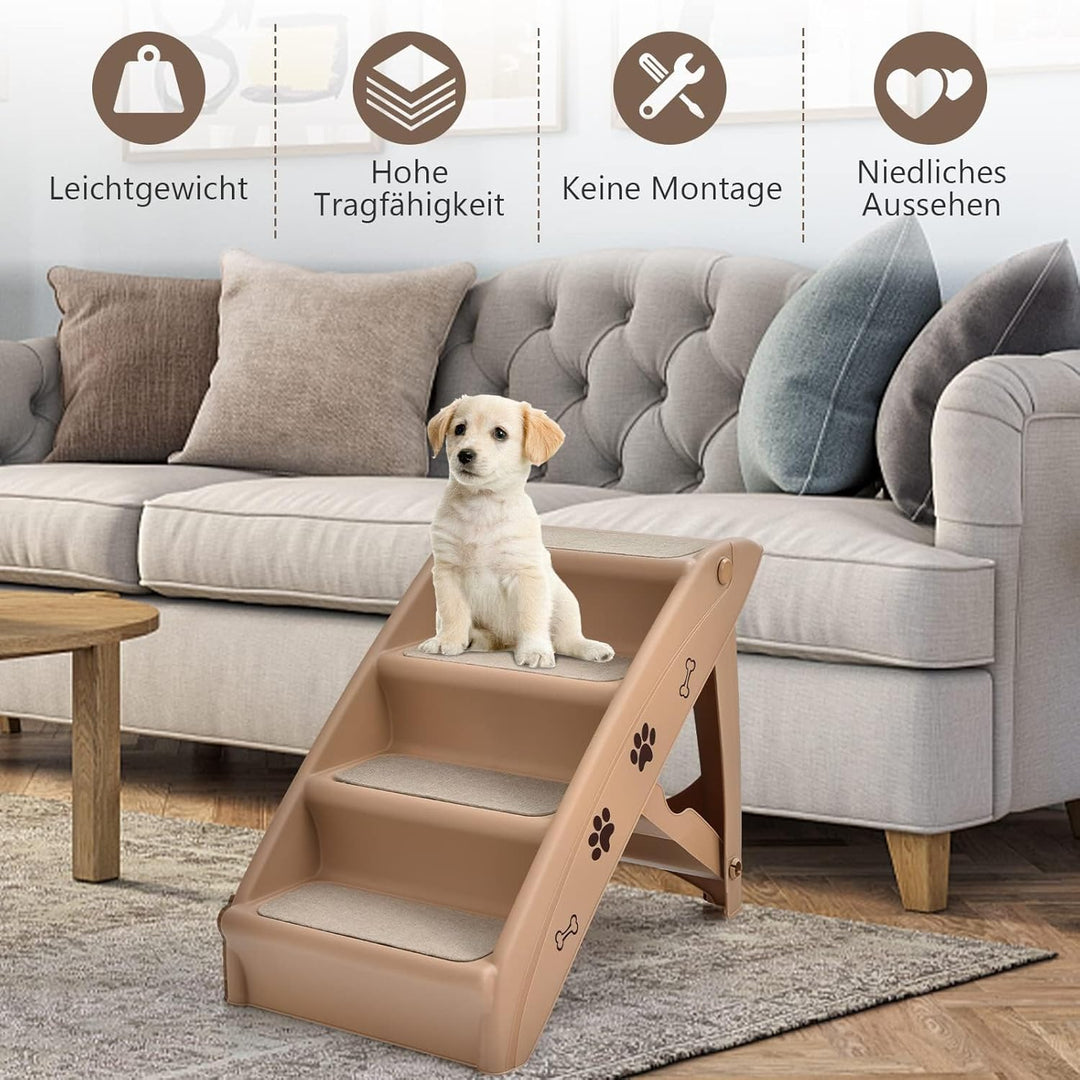COSTWAY 4-stufige Haustiertreppe mit Teppichboden, Hundetreppe Kunststoff Katzentreppe faltbar, Hund