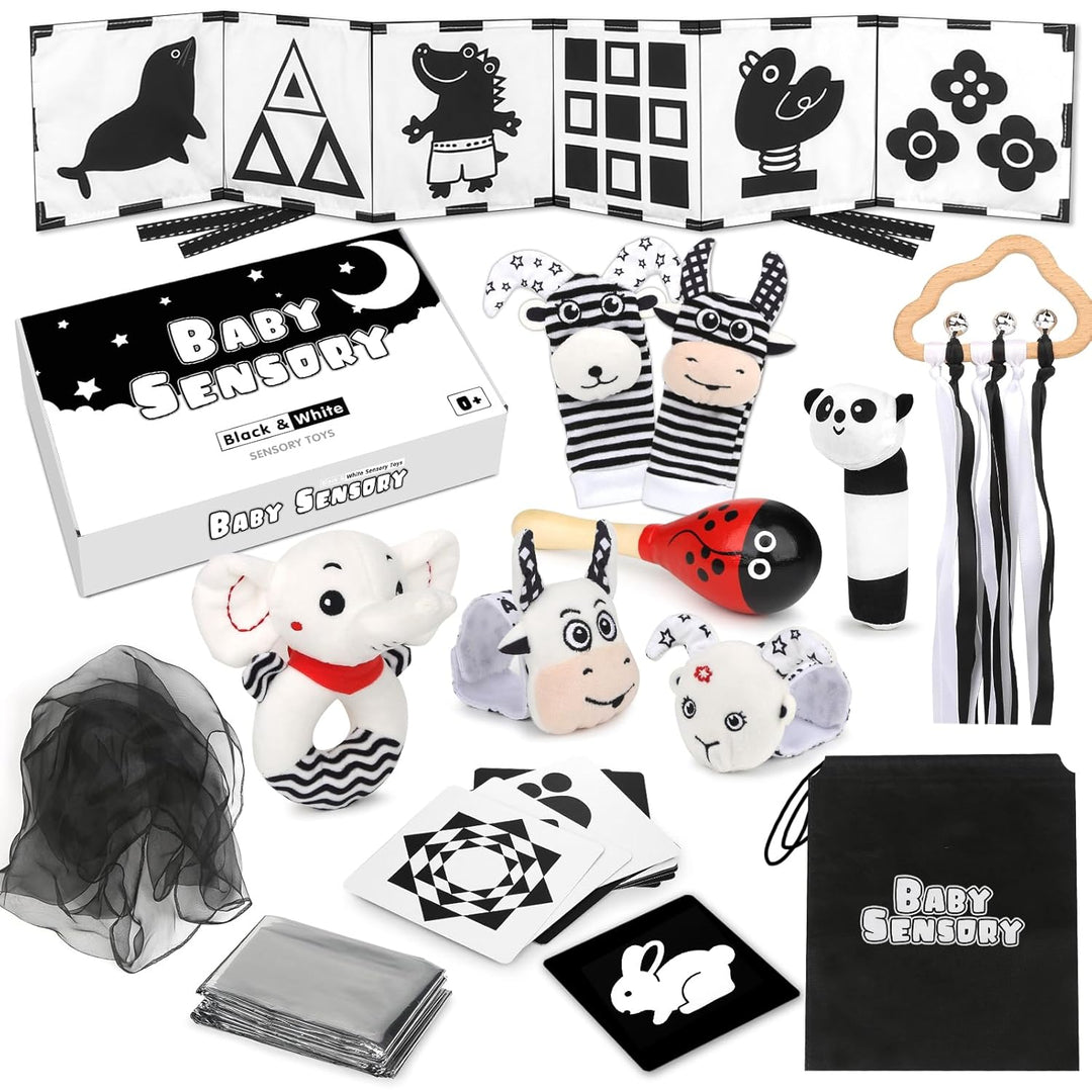 Joyreal Schwarz Weiss Spielzeug Baby 0 3 6 Monate, 13PCS Sensory Kontrast Spielzeug, Kontrastkarten,