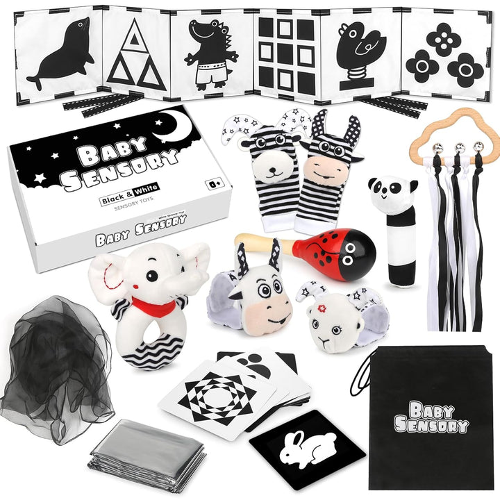 Joyreal Schwarz Weiss Spielzeug Baby 0 3 6 Monate, 13PCS Sensory Kontrast Spielzeug, Kontrastkarten,