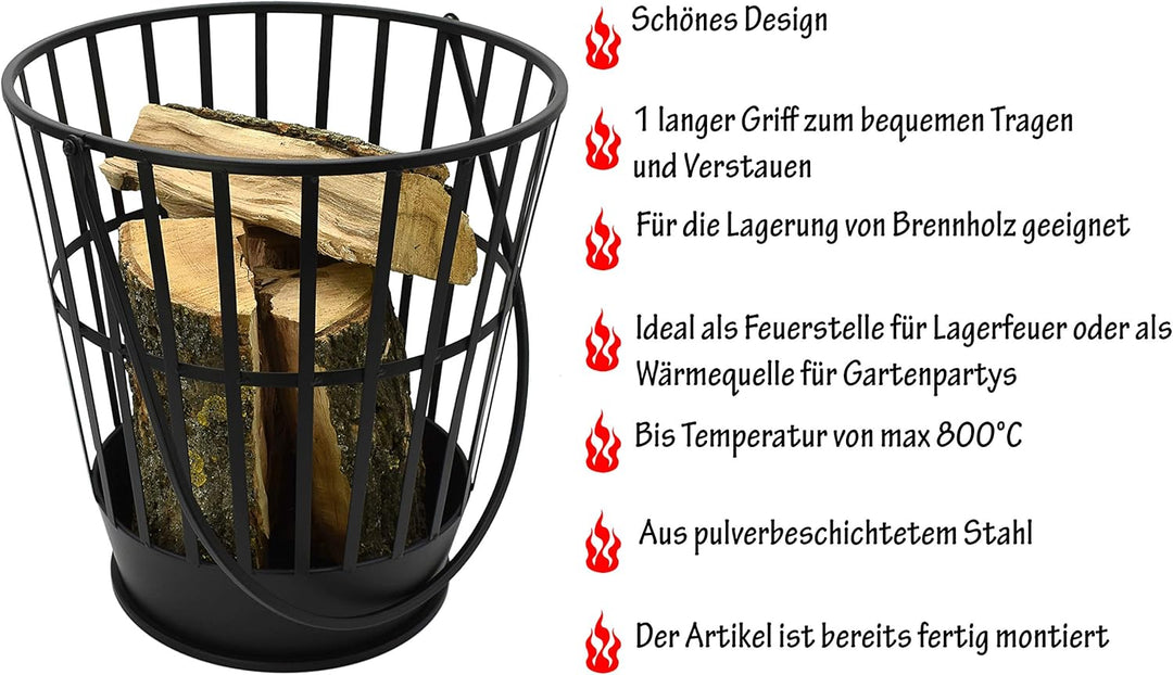 Feuerkorb Feuerschale Feuerstelle Terassenfeuer Partyfeuer Lagerfeuer Garten Schwarz mit Griff Ø38cm