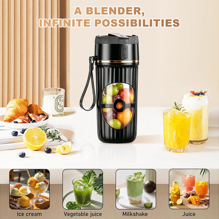 Tragbarer Mixer, Smoothie Maker, 400ml Kleiner Mixer mit 10 Edelstahl Klingen & USB Wiederaufladbare