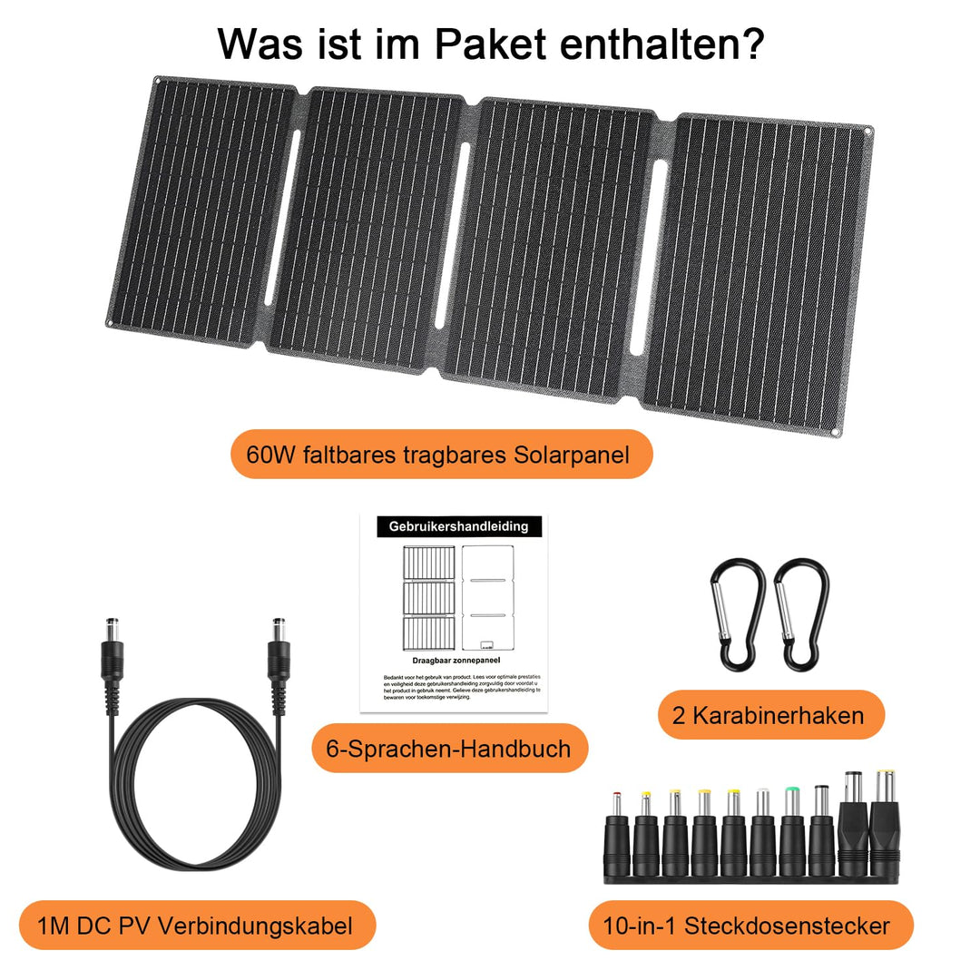 【60W Solarpanel Faltbar 18V Kit】KWODE Solarpanel 60W ETFE Solar Panel Tragbares Faltbares Solar Lade