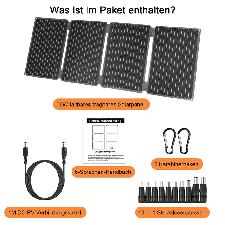 【60W Solarpanel Faltbar 18V Kit】KWODE Solarpanel 60W ETFE Solar Panel Tragbares Faltbares Solar Lade