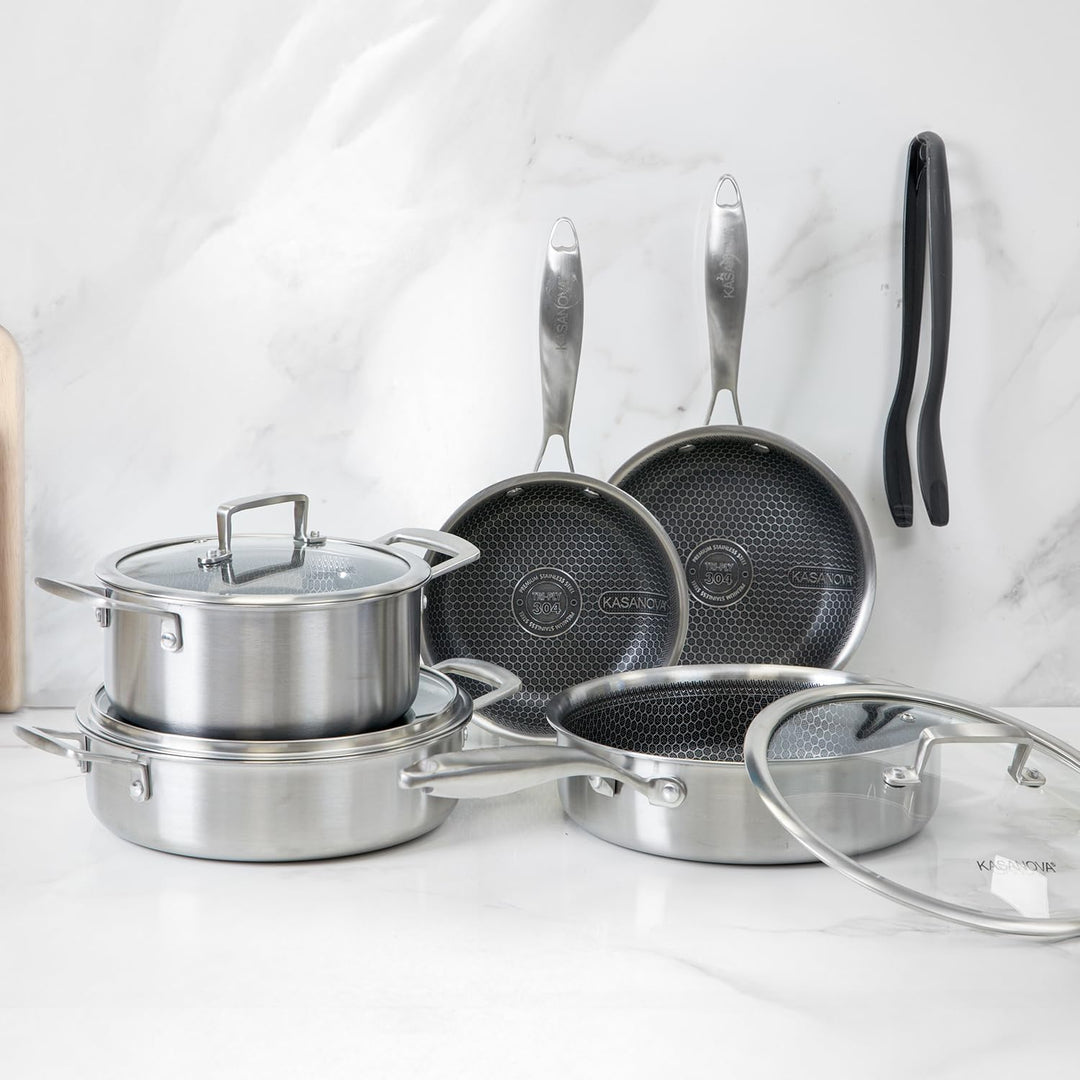 KASANOVA Tri-ply Kochgeschirr-Set 9-teilig, dreilagiger Edelstahl, für Induktion und alle Herdarten