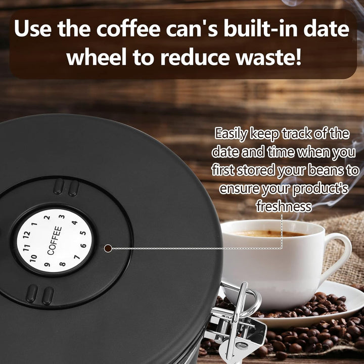 ZWOOS Kaffeedose Luftdicht 1kg - Kaffeebohnen Behälter aus Edelstahl mit CO2-Ventil - mit Messlöffel