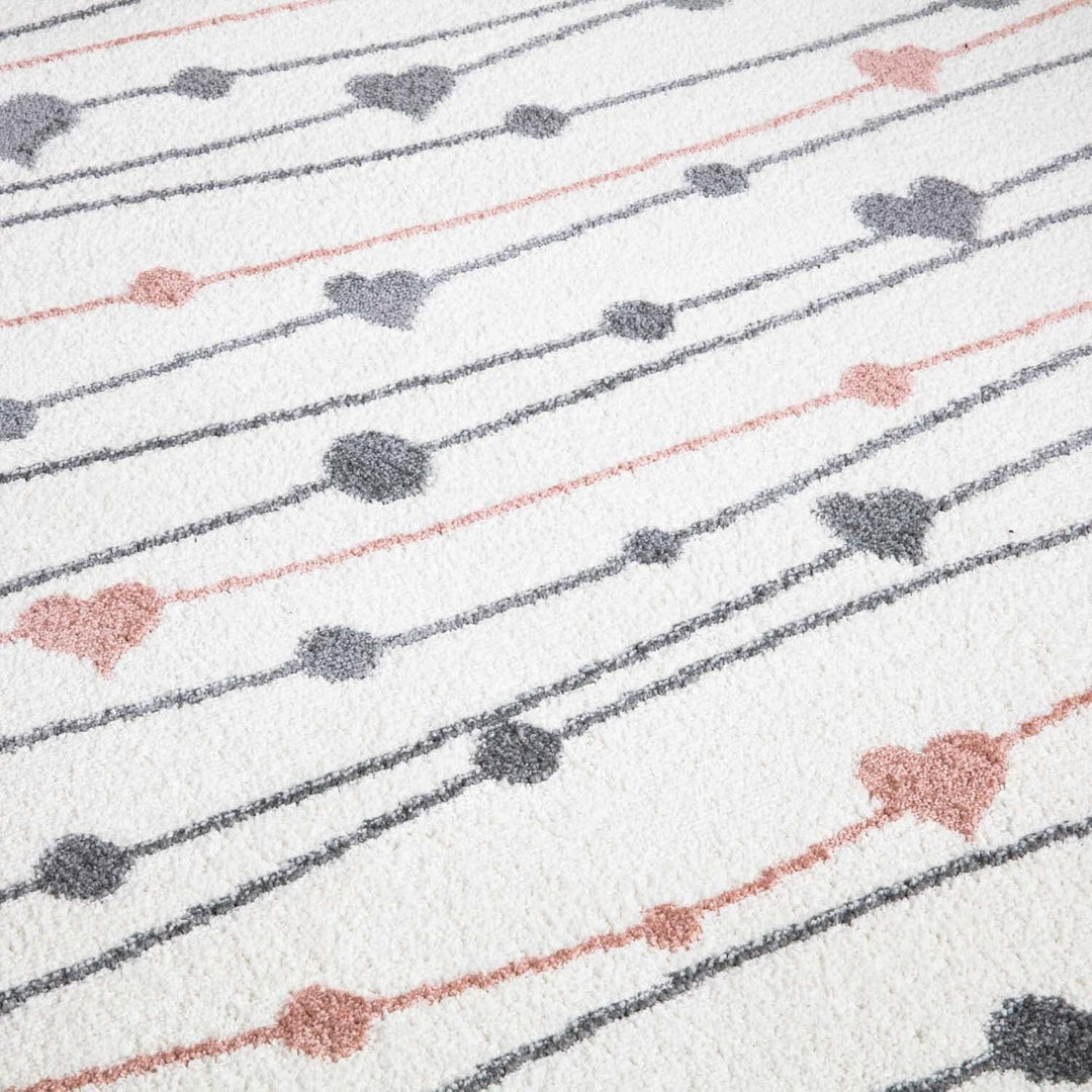 carpet city Teppich Kinderzimmer Herzen - Creme - 160x230 cm - Kinderteppich Kurzflor mit Punkten, S