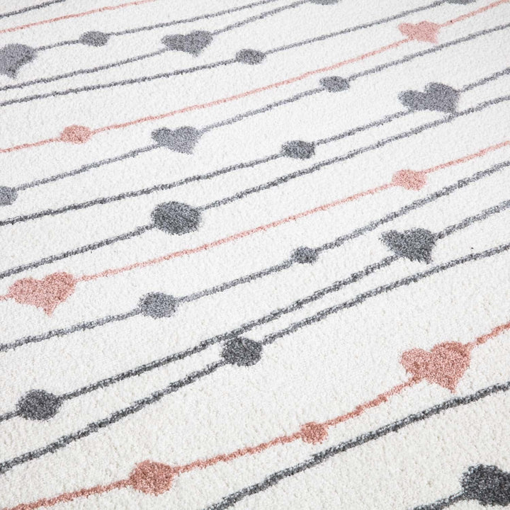 carpet city Teppich Kinderzimmer Herzen - Creme - 160x230 cm - Kinderteppich Kurzflor mit Punkten, S
