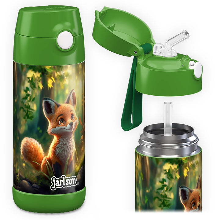 Jarlson® Trinkflasche Kinder Edelstahl Charli [MIT STROHHALM] - Thermosflasche Auslaufsicher - Therm