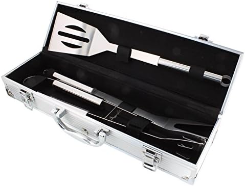 Grill-Besteck-Koffer mit Zubehör - Grill-Zange, Heber, Grill-Gabel - und Ihrer persönlichen Gravur
