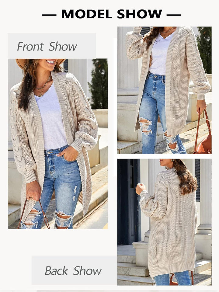 Maavoki Damen Lang Strickjacke Oversize Langarm Sweater Cardigan Casual Strickmantel Herbst Outerwea