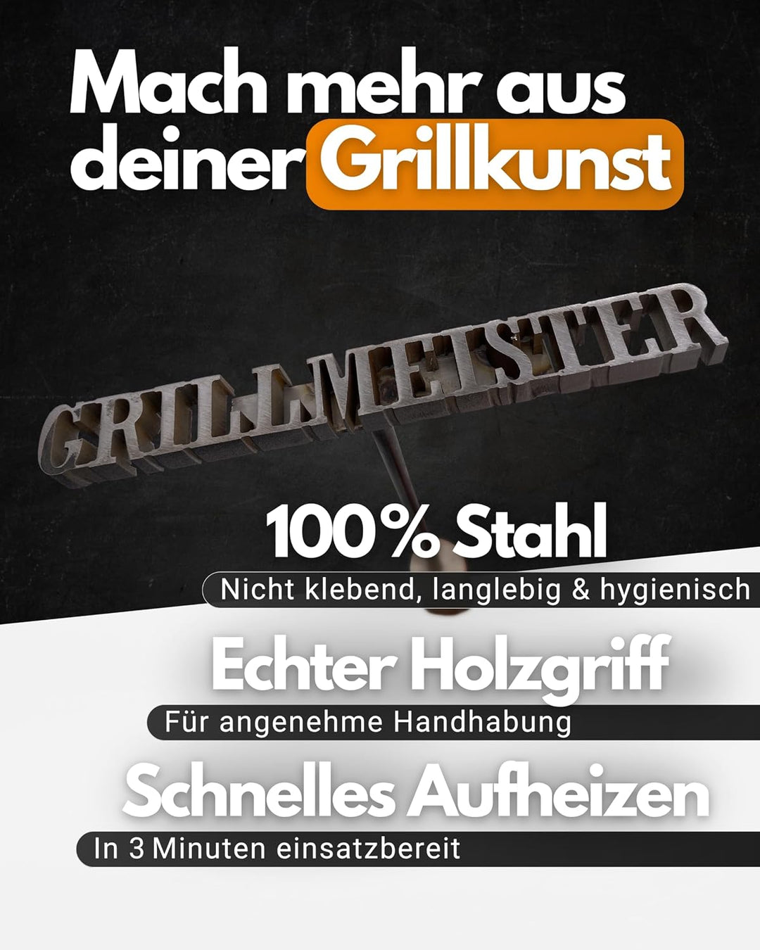 Feuerfest 123 Brennstempel mit Grillmeister-Motiv I 16,3 x 1,9 x 35 cm I Grill-Stempel aus robustem