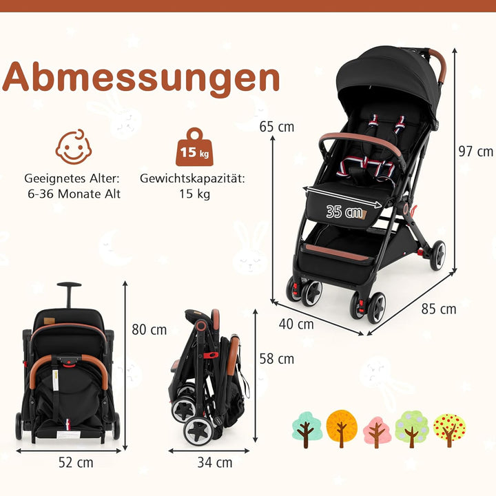 COSTWAY Kinderwagen faltbar, Kinderbuggy mit verstellbare Rückenlehne &amp; Verdeck, Reisebuggy mit Lieg