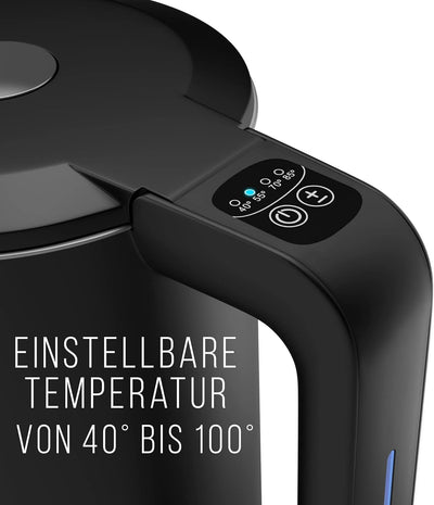 Balter Edelstahl Wasserkocher mit Temperatureinstellung, 40°C-100°C, Doppelwand, BPA frei, 1,7L, Sch