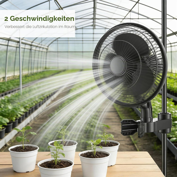 Grow Clip-Ventilator 25W, Oszillierender Klemmbar 22cm Durchmesser für Growzelt Growbox mit 1.5m lan