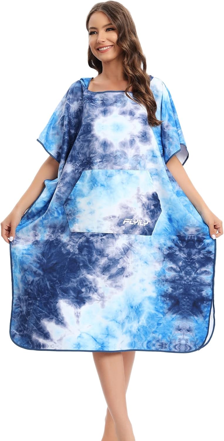 FLYILY Microfaser Surf Poncho Handtuch mit Kapuze Bademantel zum Schwimmen und Strand wechseln Einhe