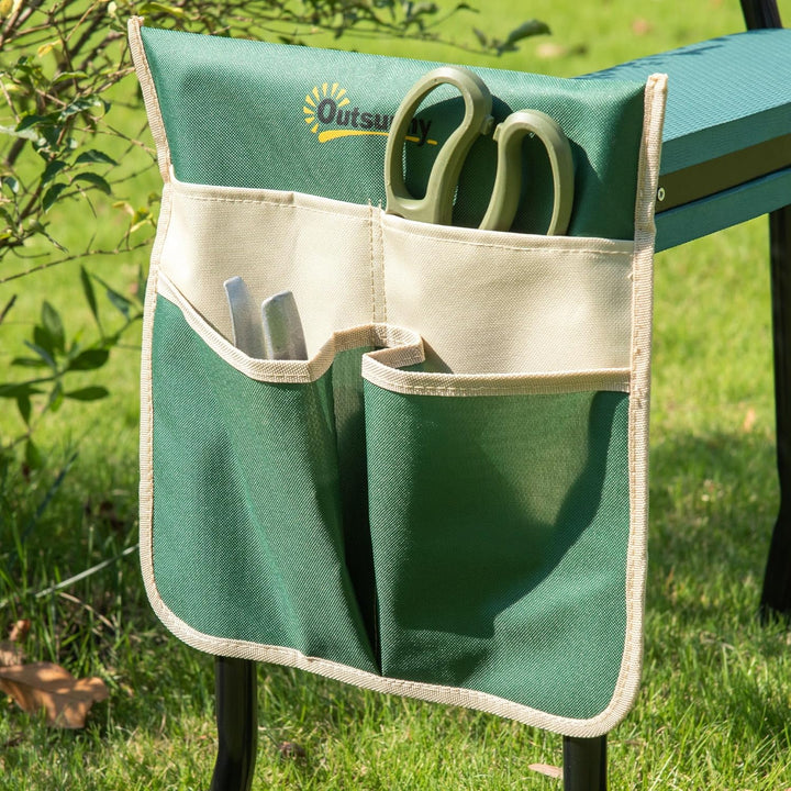 Outsunny Kniebank, Klappbarer Gartenhocker, 2-in-1, Kniehilfe, mit Werkzeugtasche, Eva-Schaumstoff,