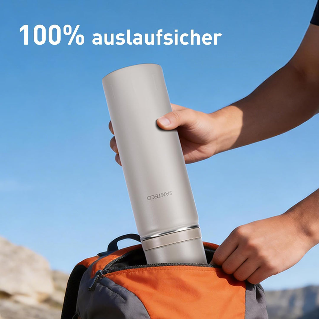 SANTECO Thermoskanne Thermosflasche Edelstahl 1l, 500ml, Auslaufsicher Isolierflasche mit Trinkbeche