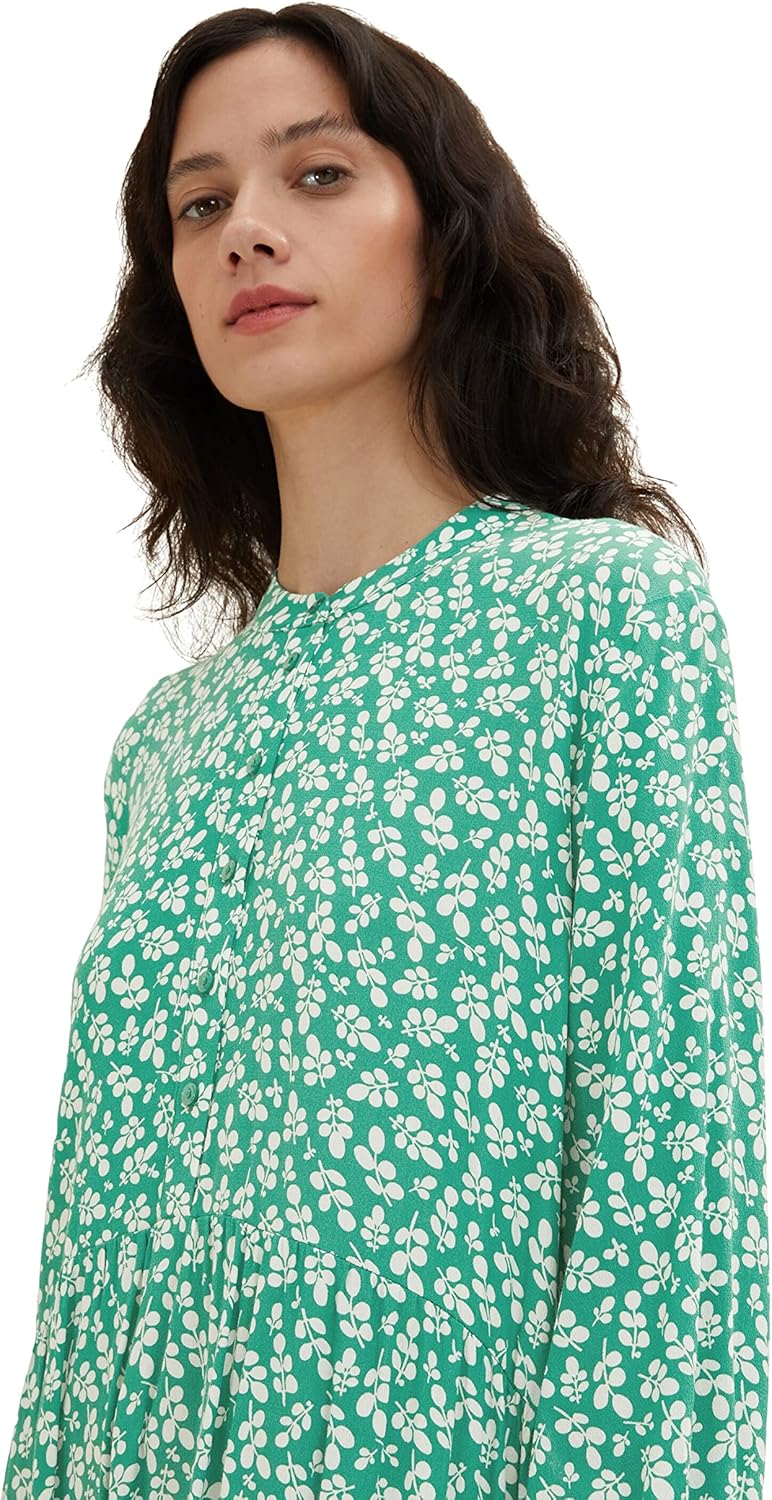 TOM TAILOR Damen dress with pattern and button placket 44 31117 - Green Floral Design, 44 31117 - Gr
