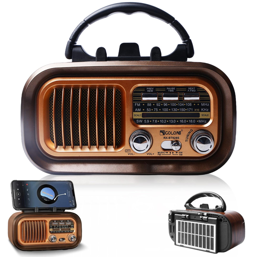 Retro Radio mit Bluetooth, AM/FM/SW Retro Radio Klein Solar Tragbarer Bluetooth Lautsprecher mit 120