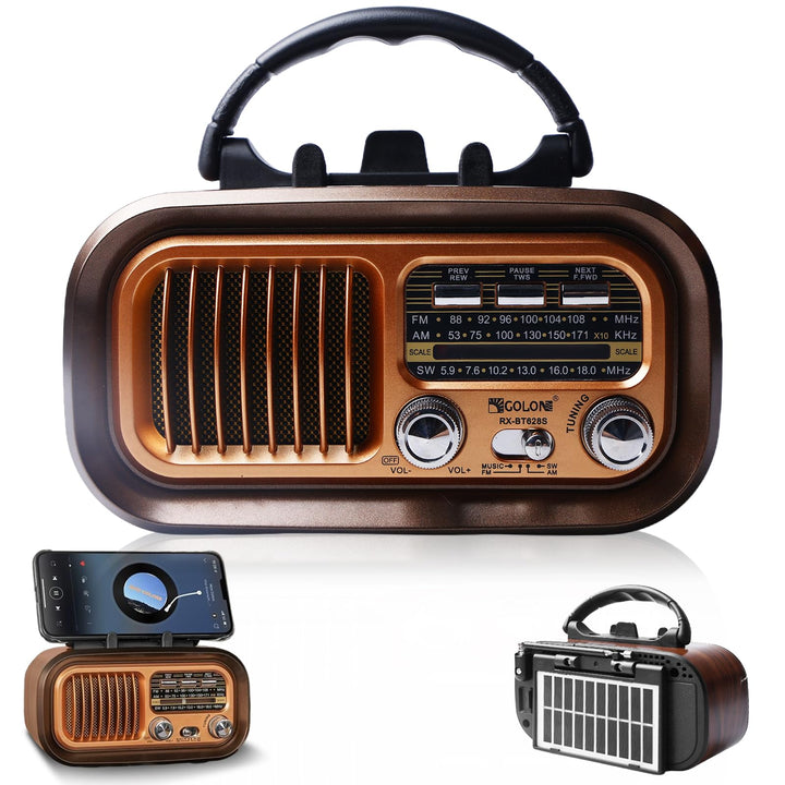 Retro Radio mit Bluetooth, AM/FM/SW Retro Radio Klein Solar Tragbarer Bluetooth Lautsprecher mit 120