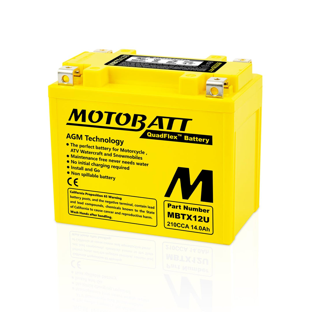 MotoBatt MBTX12U (12V 14 Amp) 200CCA Factory Activated QuadFlex AGM Battery
