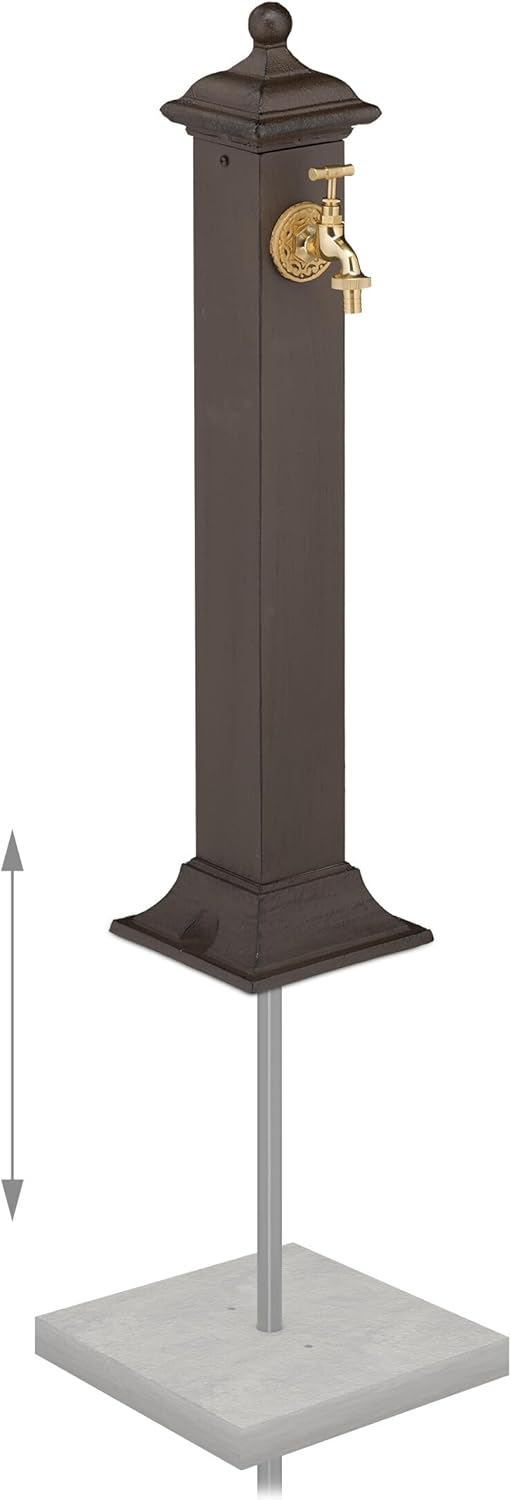 Relaxdays Standbrunnen Antik, mit Wasserhahn, HBT 71x17x21cm, Wasserzapfsäule Garten, Terrasse, Zier