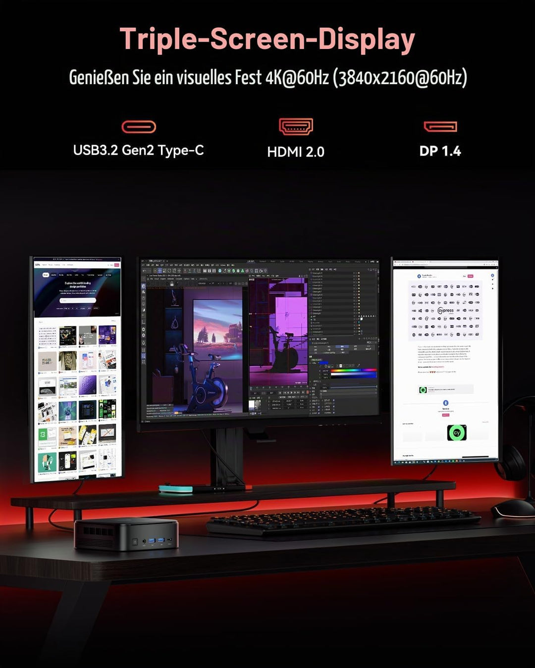 NiPoGi E3B Mini PC АMD Ryzen 5 7430U(Bis zu 4,3GHz) 32GB(2 * 16GB) DDR4 1TB M.2 SSD, Mini Computer m