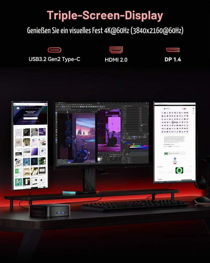 NiPoGi E3B Mini PC АMD Ryzen 5 7430U(Bis zu 4,3GHz) 32GB(2 * 16GB) DDR4 1TB M.2 SSD, Mini Computer m