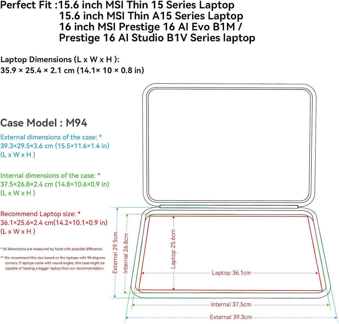 Smatree Hard Eva Schutzhülle Tasche Kompatibel für 15,6 Zoll MSI Thin 15 Series Laptop, für 15,6 Zol