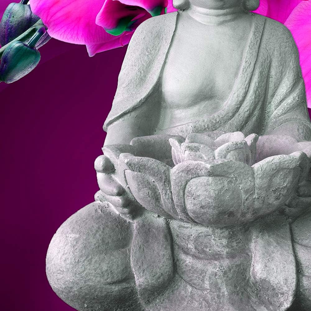 Feeby Bilder Buddha 200x100 cm Leinwandbild 5 Teilig XXL Kunstdruck modern Blumen rosa Leinwandbild