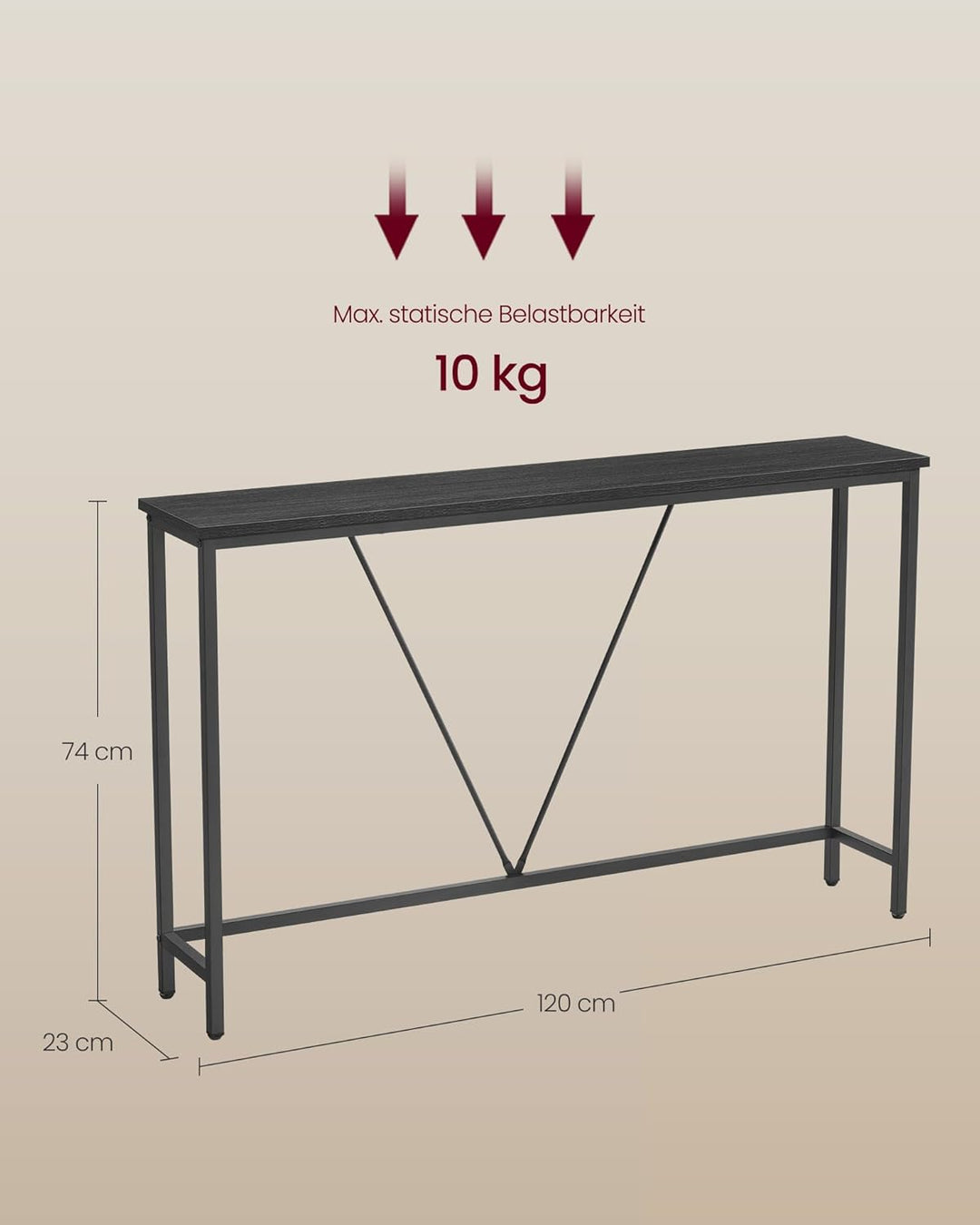 VASAGLE Konsolentisch, Flurtisch schmal, Sofatisch, Beistelltisch für Wohnzimmer, Flur, Eingangsbere