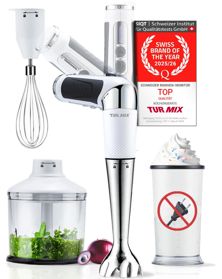Turmix Stabmixer Kabellos Edelstahl CX 422 - Kabelloses Stabmixer Set mit Mixbecher, Multizerkleiner