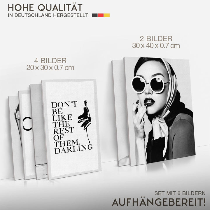 Novart Wandbilder Set Coco Fashion Schwarz Weiss - KEIN EXTRA RAHMEN BENÖTIGT - Modern Deko - Wohnzi