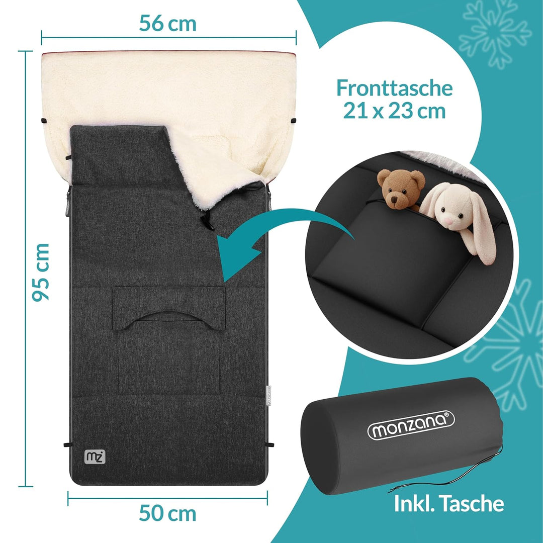 MONZANA® Fusssack für Kinderwagen Baby Winter mit Reflektoren Reissverschluss Waschbar Buggy Babysch