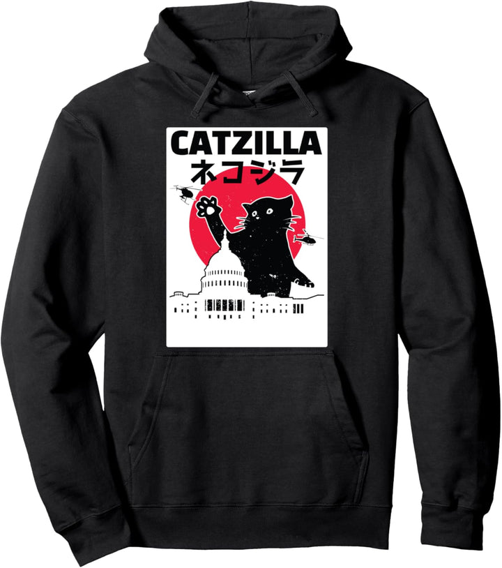 Catzilla Katze japanische Vintage Retro Stadt Pullover Hoodie