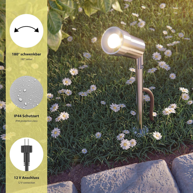 ledscom.de LED Gartenstrahler Spico mit Erdspiess für aussen IP44 je 105lm warm-weiss 9er Set 9er-Se