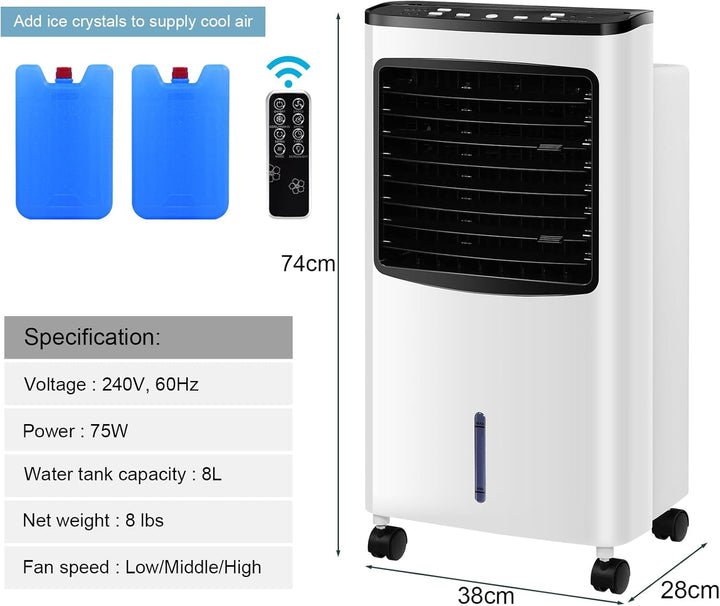 SOARS Klimaanlage mobil ohne Abluftschlauch, 3 in 1 Air Cooler, Ventilator, Luftbefeuchter, Klimager