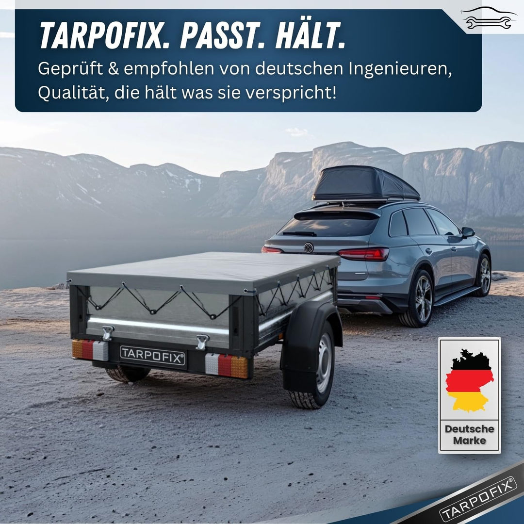 Tarpofix® Anhängerplane Flachplane 140x105x7,5 cm inkl. Planenseil - ECHTES PVC PLANENMATERIAL - Ran