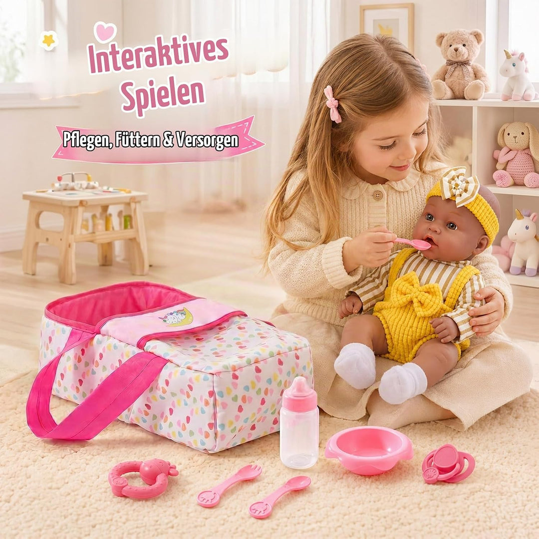 vamei Puppenzubehör mit 30 cm Baby Puppe, Geschenk Mädchen ab 3 Jahre | Puppen Zubehör Set mit Tragb