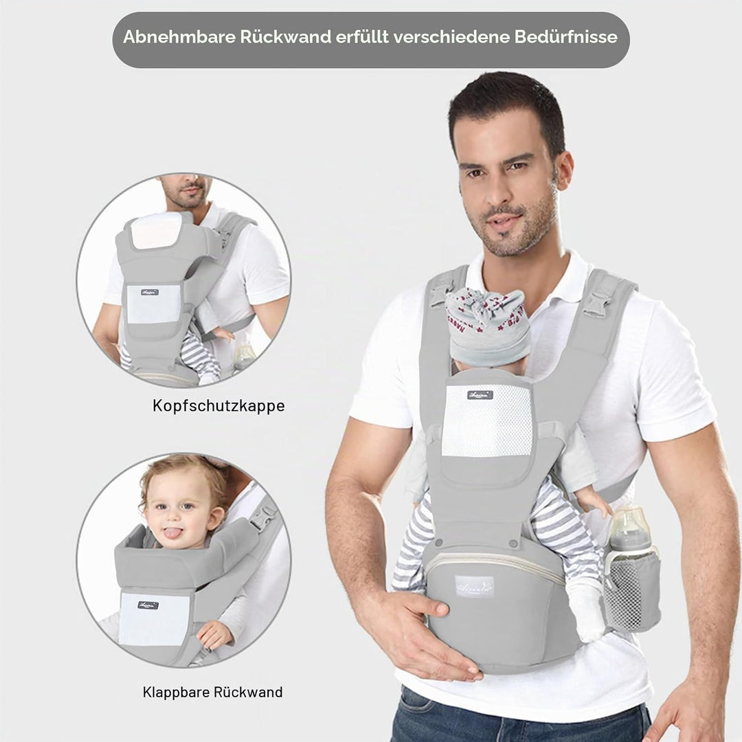 IULONEE Neugeborene Babytrage, Ergonomisch Babytrage mit Hüftsitz Multifunktional Kindertrage Dorsal