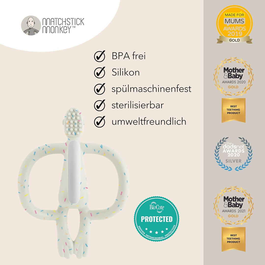 Matchstick Monkey, Original Teether & Gel Applicator, Antimicrobial Silicone Teething Toys for Baby,