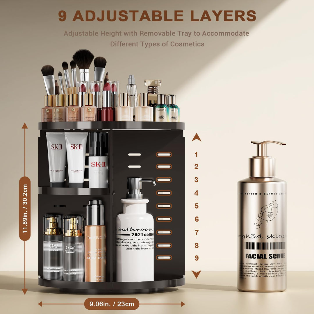 Auxmir Make Up Organizer mit 9 Einstellbaren Stufen, 360° Drehbar Schminktisch Kosmetik Organizer, E