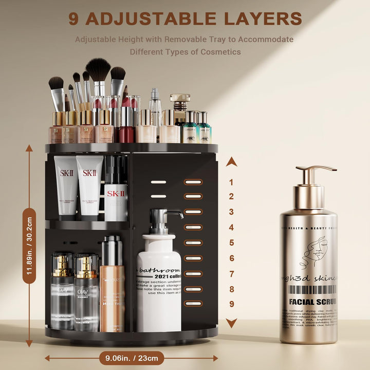 Auxmir Make Up Organizer mit 9 Einstellbaren Stufen, 360° Drehbar Schminktisch Kosmetik Organizer, E