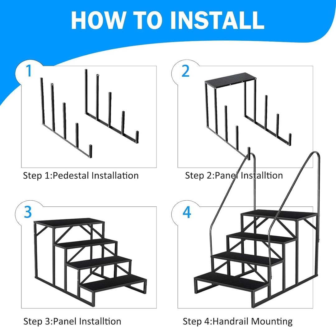 4 Stufen Trittstufe mit 2 Griff, RV Trittleiter|Poolleitern|Stufen im Freien Haustiertreppe, Standtr