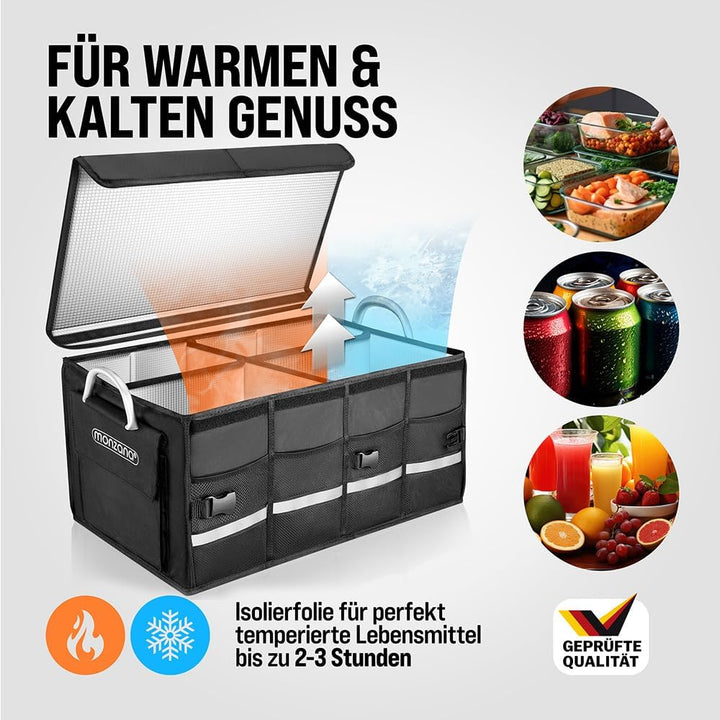 Monzana® Kofferraum Organizer Deckel 68L Isolierung Alu-Griffe Trennwände Wasserdicht Faltbar MDF Wä