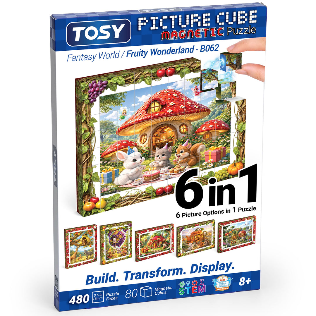 TOSY Picture Cube Fruity Wonderland: 6-in-1 magnetisches Bilderpuzzle, 80 Blöcke, 488 Flächen/Magnet