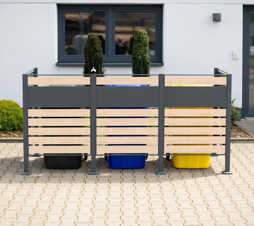 WESTMANN 3er Mülltonnenverkleidung Planum | Metall 240x80x120 cm Grau/Braun | Mülltonnen Sichtschutz