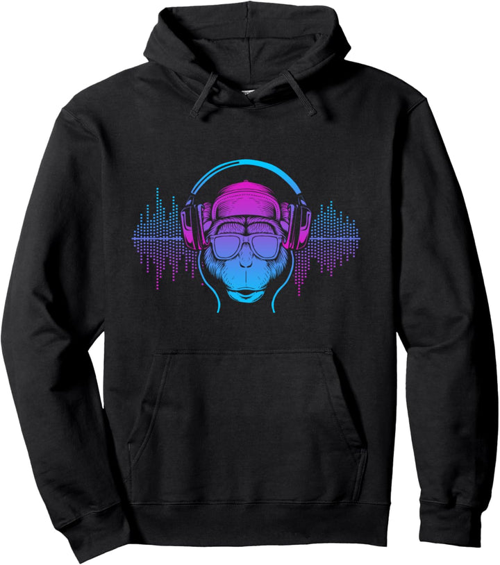 Affe Monkey mit DJ Kopfhörer und Sonnenbrille Geschenk Pullover Hoodie