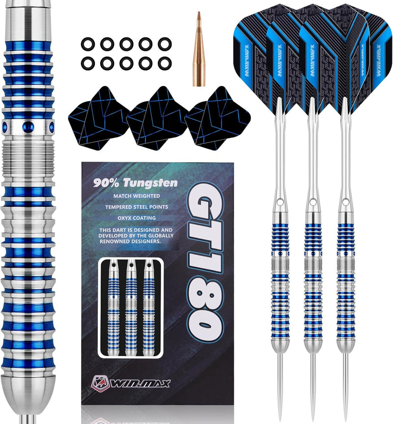 WIN.MAX Dartpfeile mit Metallspitze 90% Tungsten 3 Stück 90% Wolfram Stahl Darts 16-28 Gramm Dart pr